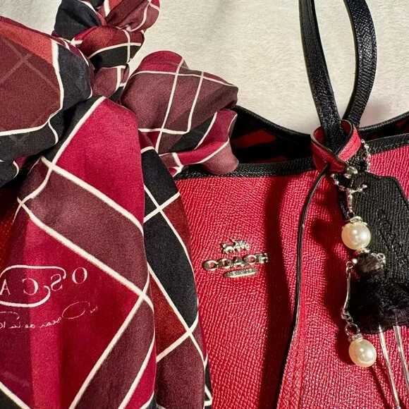 Coach Reversible Red and Black City Tote with Matching Pouch, Scarf and Charm - Picture 13 of 13